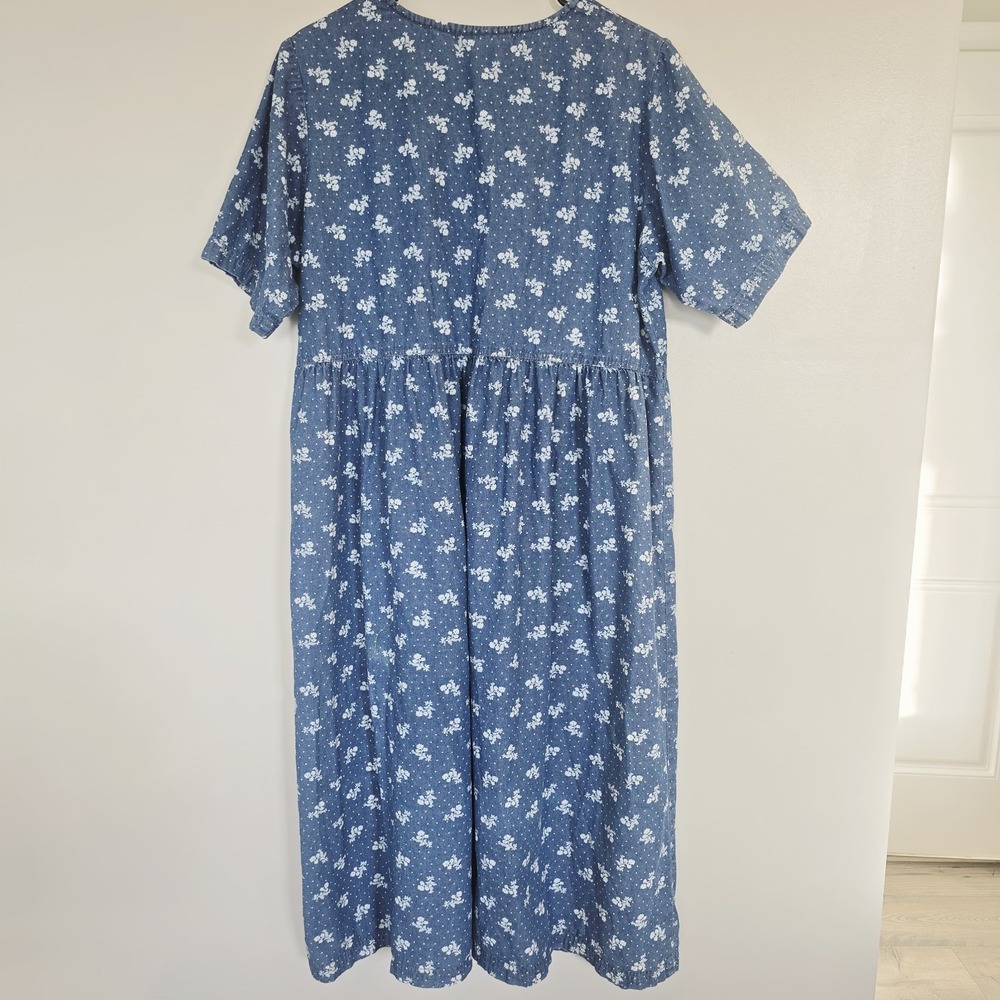 Vtg MAINSTREET BLUES Florals Denim Blue Jean Button Dress Pockets Women 16W.E39 - Picture 4 of 11